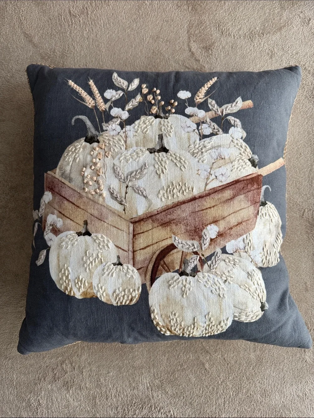 Homegoods Gardens of Autumn White Pumpkin Throw Pillow 19x19 Square Embroidered